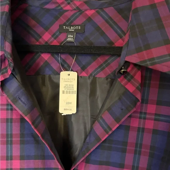 NWT Talbots Silk Blend Pink and Purple Plaid Shirt Dress with Belt - Picture 5 of 8